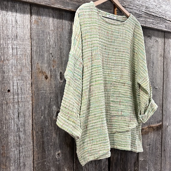 Yasuko Kurisaka Amy Cotton Woven Artisan Knit Pullover Asymmetric Tunic Top - Picture 2 of 8